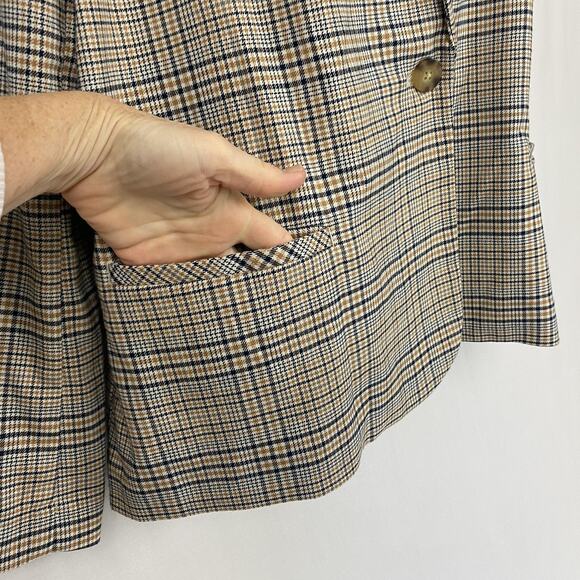 J Jill Blazer Womens Large Beige Plaid Relaxed Academia Fall Neutral Corpcore - Picture 2 of 12